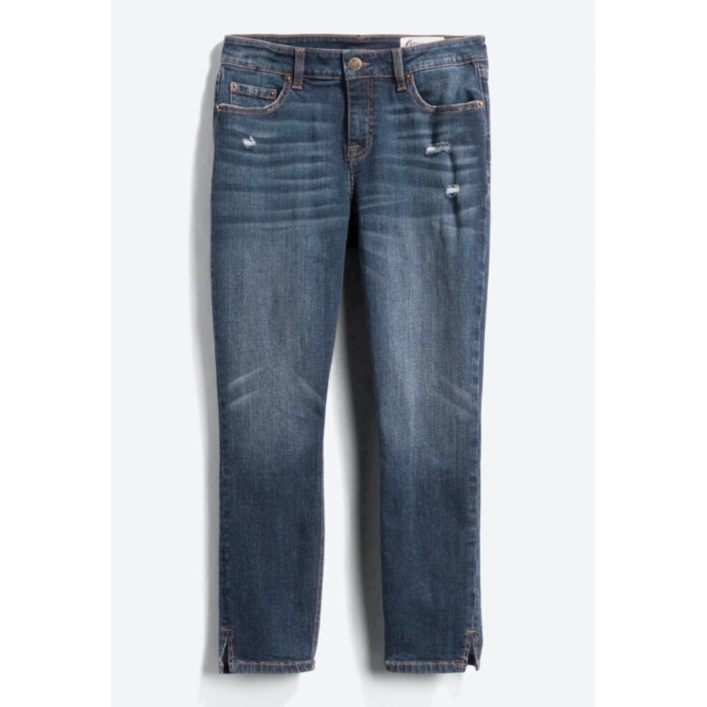 Cosmic Blue Love Distressed Crop Skinny Jeans 23 inch inseam